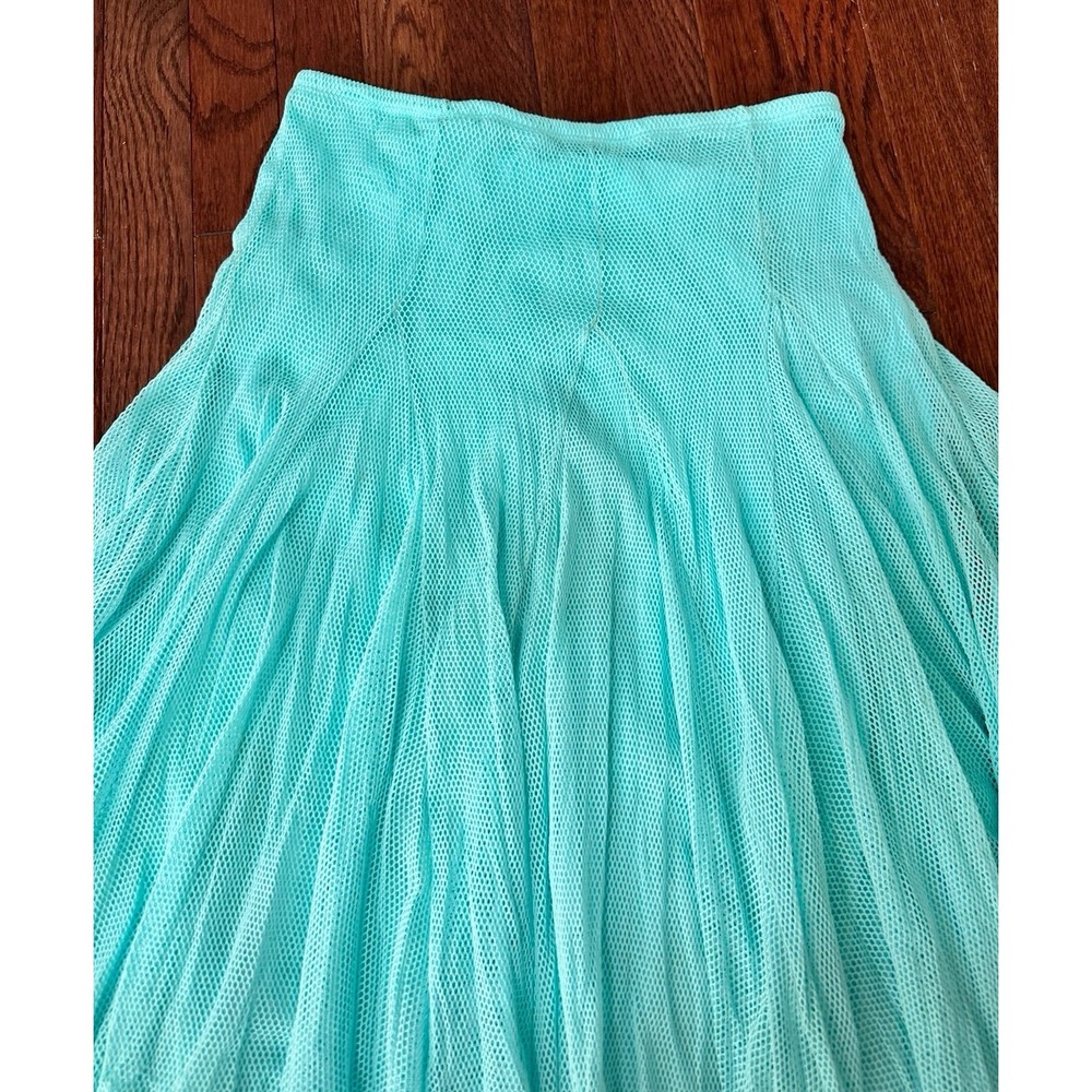 Made In USA Log In Sky Blue Fishnet Asymmetrical Unique Skirt Size Large - Picture 2 of 11